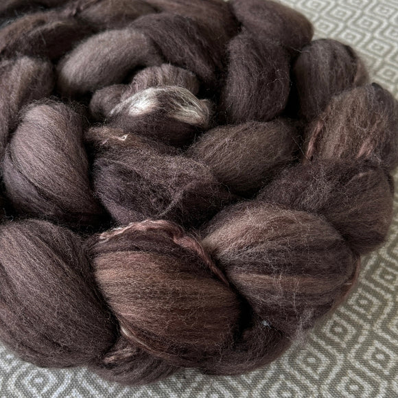 Polwarth Mulberry Silk Roving - Brown Semi-Solid