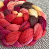 Polwarth Mulberry Silk Roving - OOAK - Embers