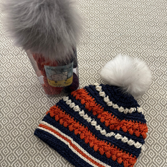 *Clearance* Blizzard Beanie Kit - Blue/Orange with Gray Pom Pom