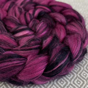 Polwarth Black Bamboo Silk Roving - Pink 481 - OOAK