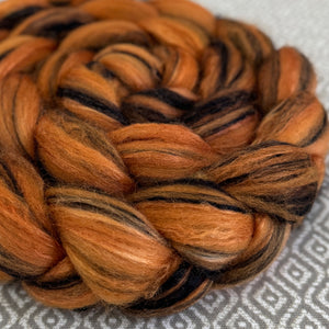 Polwarth Black Bamboo Silk Roving - Orange 481 - OOAK