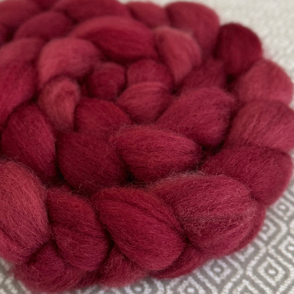 BFL Wool Roving - Red Semi-Solid Lot #481 - OOAK