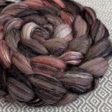 Polwarth Black Bamboo Silk Roving - Rosewood