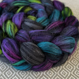 Polwarth Black Bamboo Silk Roving - Northern Lights