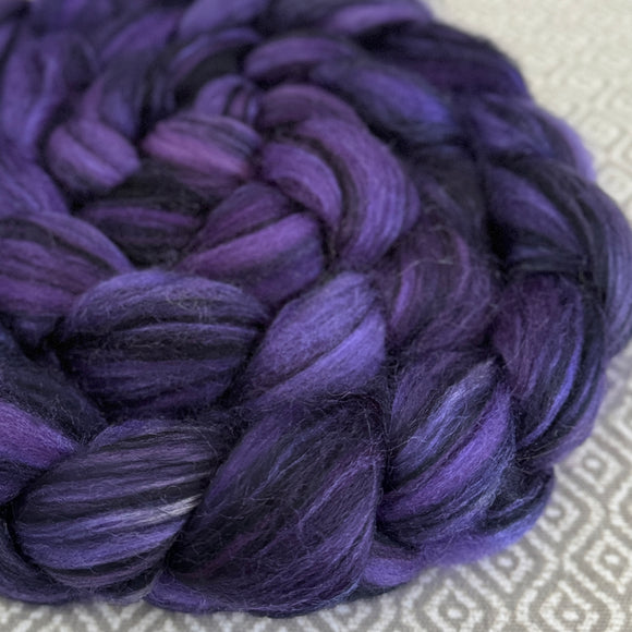 Polwarth Black Bamboo Silk Roving - Purple 481 - OOAK