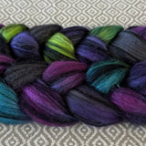 Polwarth Black Bamboo Silk Roving - Northern Lights