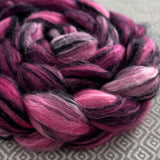 Polwarth Black Bamboo Silk Roving - Shades of Magenta