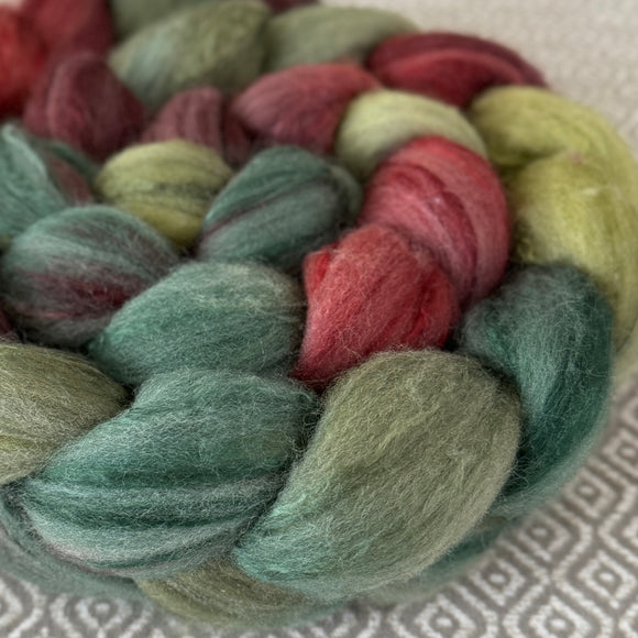 Polwarth Mulberry Silk Roving - Holly Berry