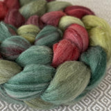 Polwarth Mulberry Silk Roving - Holly Berry