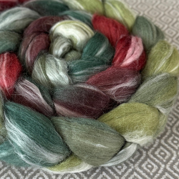 Merino Bamboo Silk Roving - Holly Berry