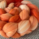 Polwarth Mulberry Silk Roving - Shades of Tangerine