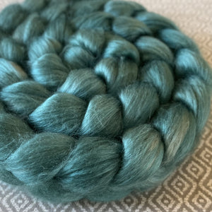 Camel Silk Roving - Peridot Teal - OOAK