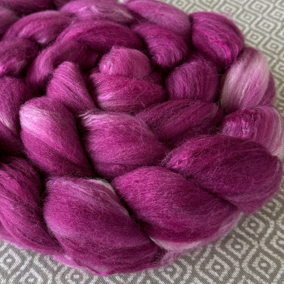Polwarth Mulberry Silk Roving - Red Violet Semi-Solid