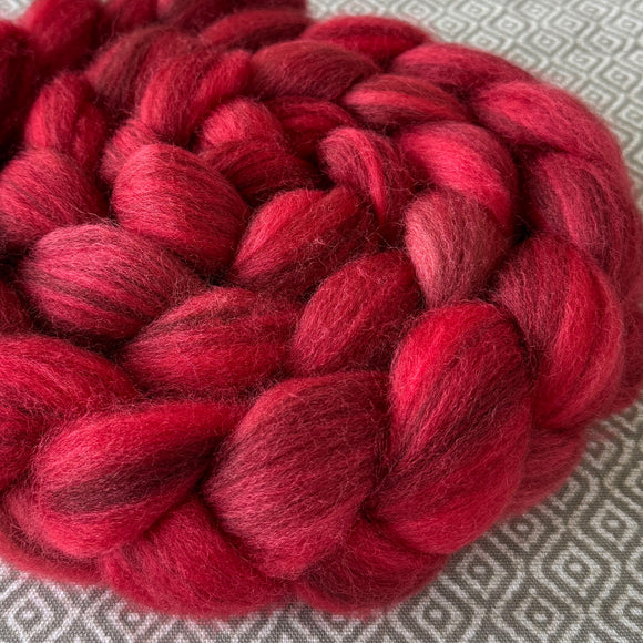 Heathered BFL Roving - Red Semi-Solid