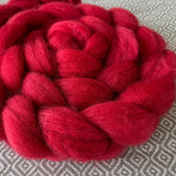 BFL Wool Roving - Red Semi-Solid