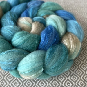 Polwarth Mulberry Silk Roving - Aquamarine