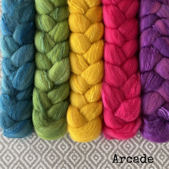 Polwarth Mulberry Silk Roving - Arcade - Bundle
