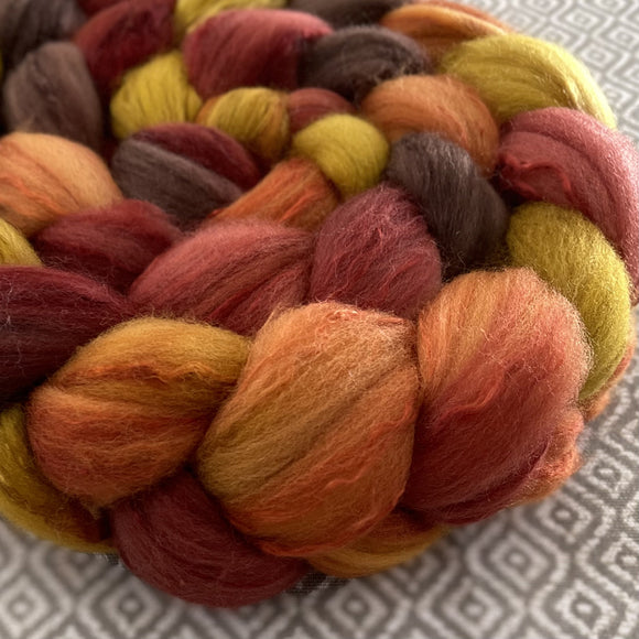 Polwarth Mulberry Silk Roving - Autumn Flame