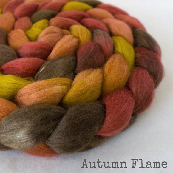 Merino Silk Cashmere Roving - Autumn Flame