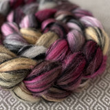 Polwarth Black Bamboo Silk Roving - Cherry Blossom