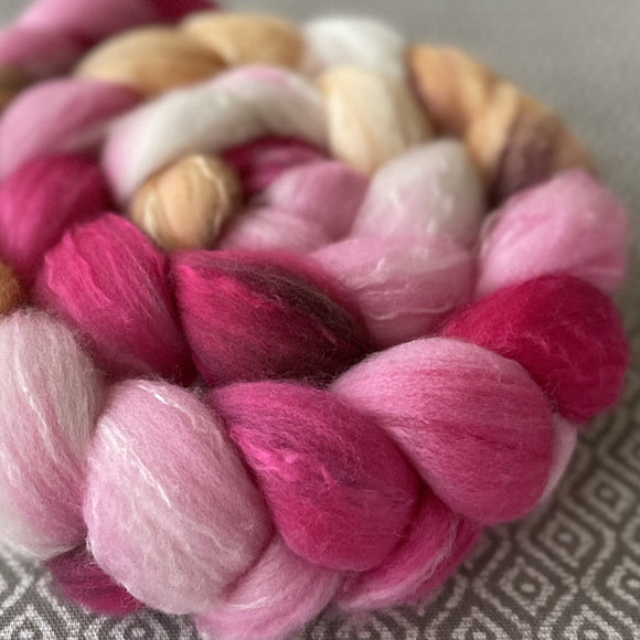 Polwarth Mulberry Silk Roving - Cherry Blossom