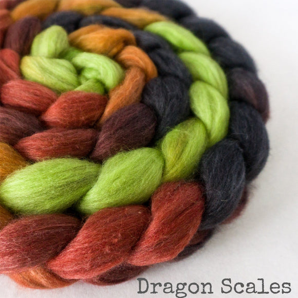 Merino Yak Silk Roving - Dragon Scales