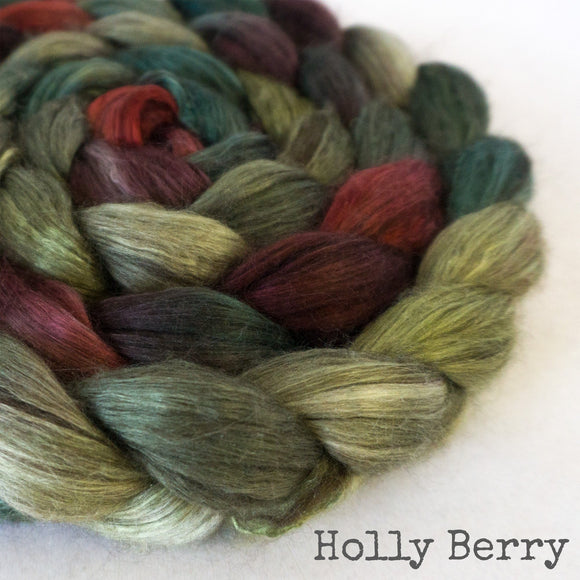 Yak Silk Roving - Holly Berry