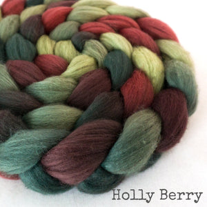 Merino Yak Silk Roving - Holly Berry