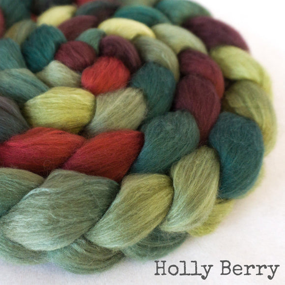 Merino Camel Silk Roving - Holly Berry