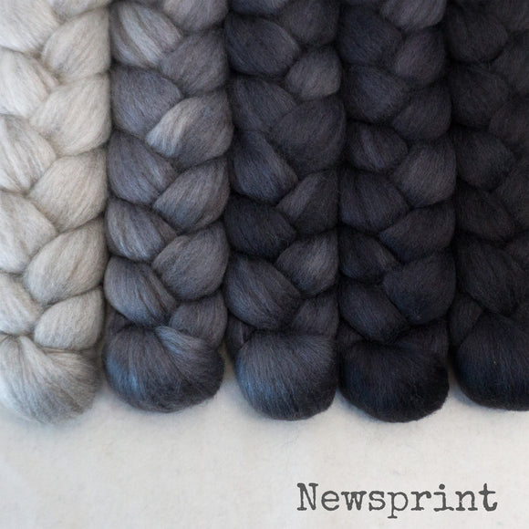 Merino Yak Silk Roving - Newsprint - Bundle
