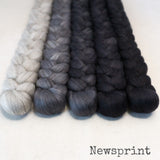 Merino Yak Silk Roving - Newsprint - Bundle