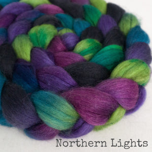 Merino Yak Silk Roving - Northern Lights