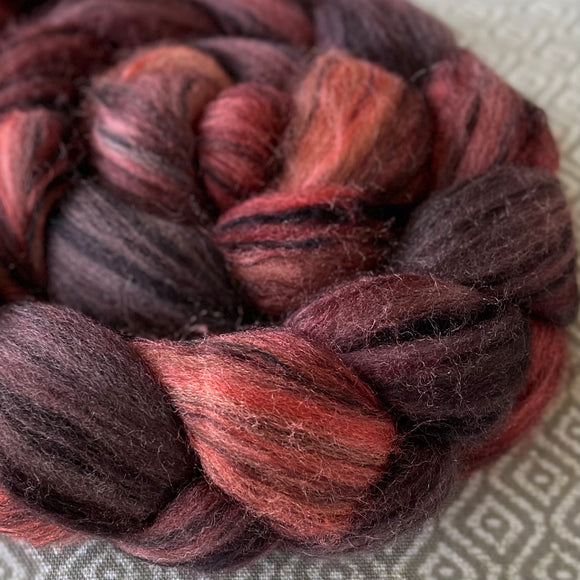Polwarth Black Bamboo Silk Roving - Garnet