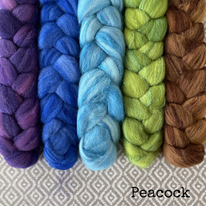 Polwarth Mulberry Silk Roving - Peacock - Bundle