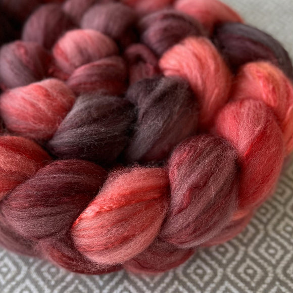 Polwarth Mulberry Silk Roving - Garnet