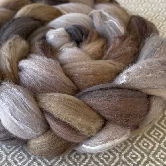 Polwarth Mulberry Silk Roving - River Stone