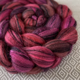 Polwarth Black Bamboo Silk Roving - Ruby