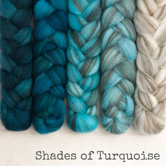 Heathered BFL Roving - Shades of Turquoise - Bundle