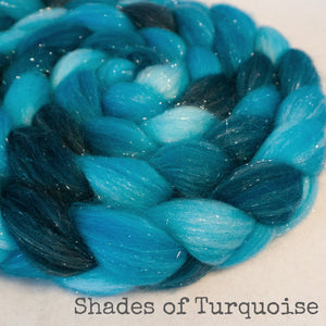 Glitter Roving - Shades of Turquoise - Silver