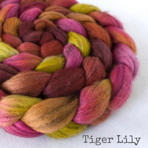 Merino Yak Silk Roving - Tiger Lily