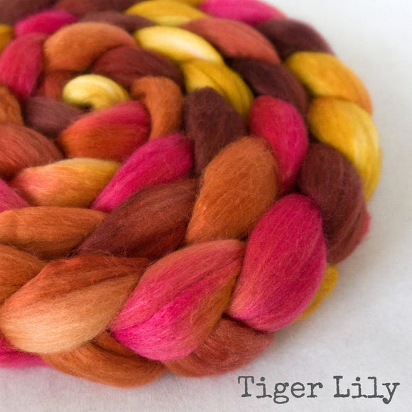 Merino Silk Cashmere Roving - Tiger Lily