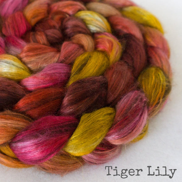 Yak Silk Roving - Tiger Lily