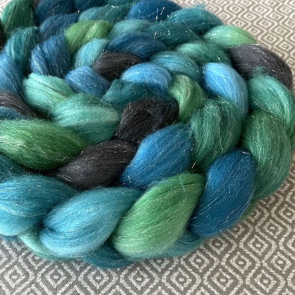 Glitter Roving - Turquoise - Silver